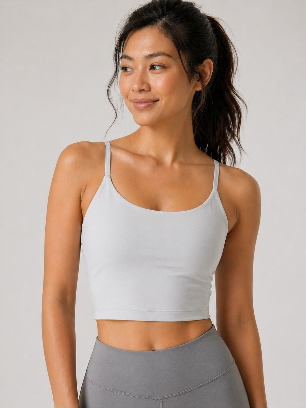 Light Gray Scoop Neck activewear Crop built-in bra Tank - Women xs